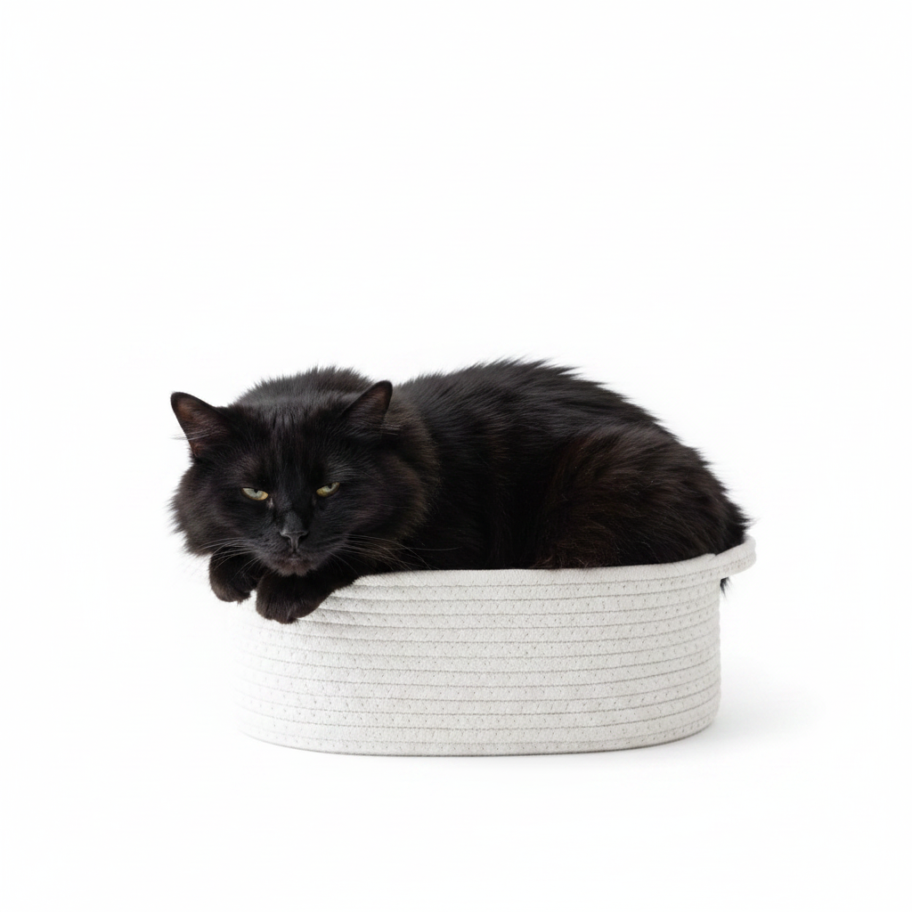 Big Black Cat in Basket